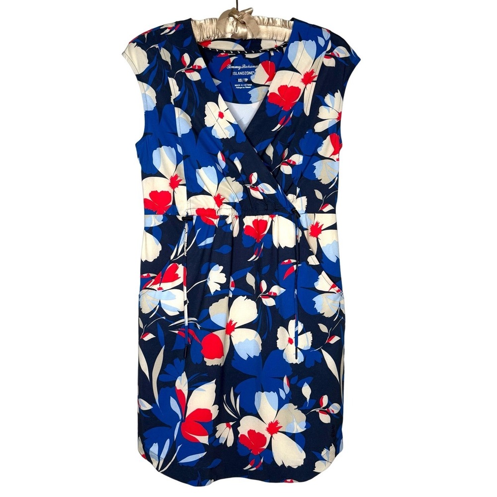 Tommy Bahama XS Floral Sleeveless Dress UPF‎ Cinch Waist Tropical Beach Resort
